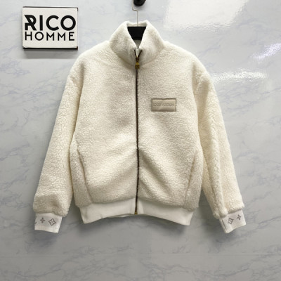 루이B통 레더 패치 플리스 블루종 자켓 화이트 (1:1 HIGH PREMIUM)