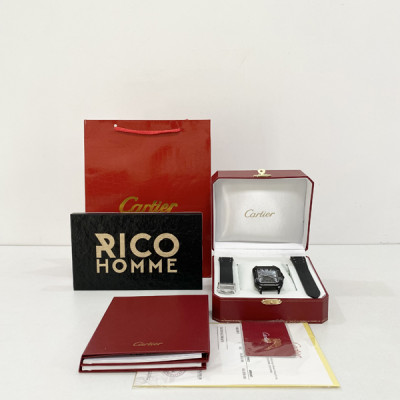 까르*에 산토스 올블랙 (다크워리어) 러버밴드 라지 47.5mm×39.8mm 1:1 최상급 (싱크 98.6%)