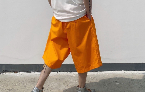 발렌시A가 오버사이즈 오렌지 TWILL 하프 팬츠 (PREMIUM)
