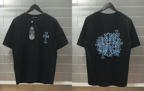 남녀공용 크롬HA츠 블루 크로스 반팔 티셔츠 (HIGH QUALITY)