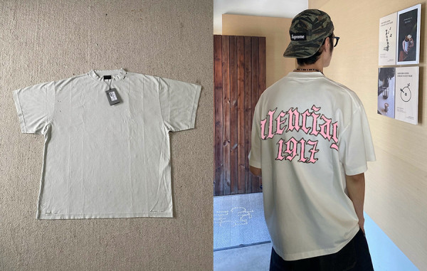 남녀공용 발렌시A가 블랙레터 스트립트 피티드 반팔 티셔츠 (PREMIUM)