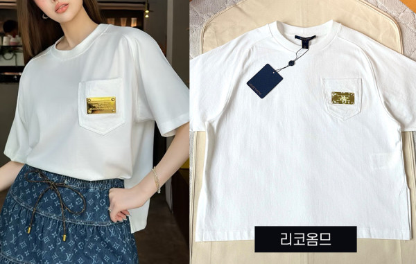 루이B통 우먼 시그니처 포켓 크롭 반팔 티셔츠 (1:1 HIGH PREMIUM)