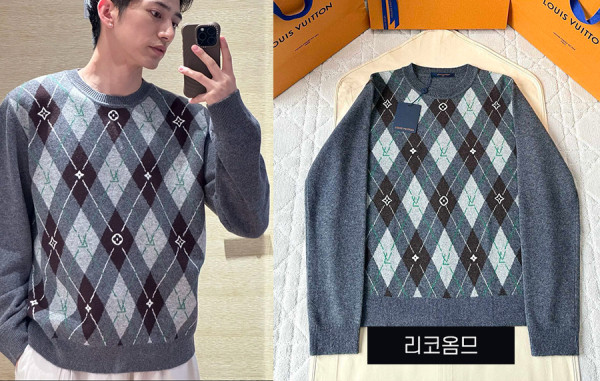 남녀공용 루이B통 LV 프레피 아가일 크루넥 니트 스웨터 (1:1 HIGH PREMIUM)