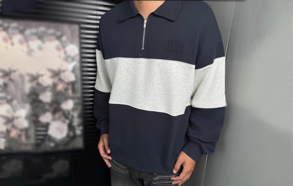 남녀공용 미*미* 스트라이프 트레피 하프집업 스웨트셔츠 (PREMIUM)